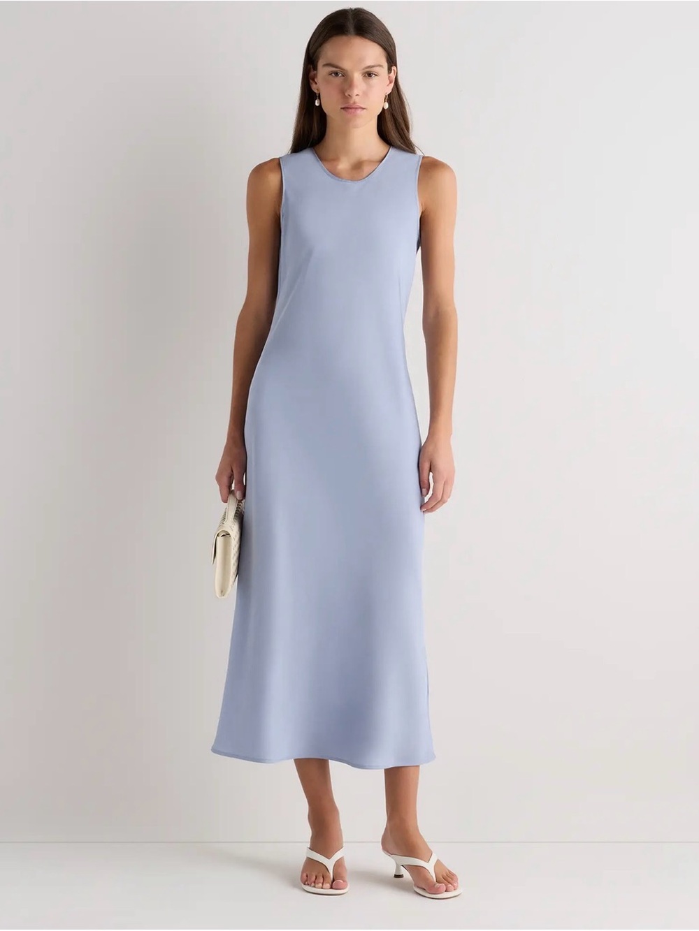 Quince Washable Stretch Silk Tank Midi Dress / Horizon Blue / S